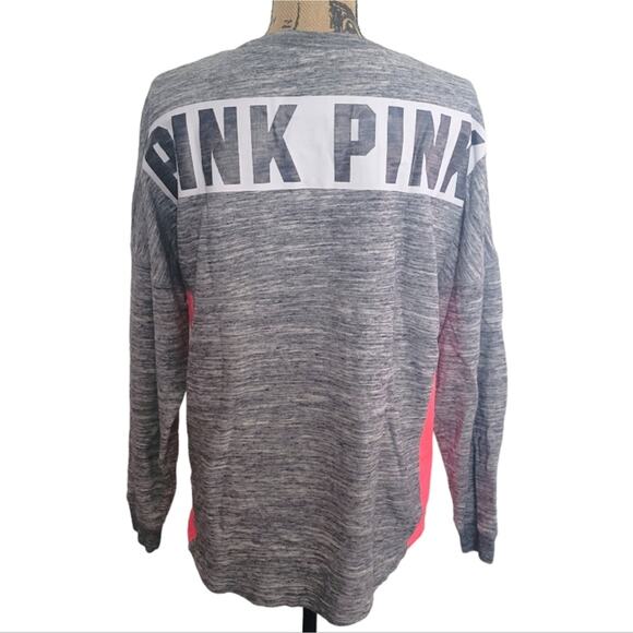 Small Victoria's Secret Pink sweatshirt spacedye gray mesh hot pink sides - Picture 3 of 6